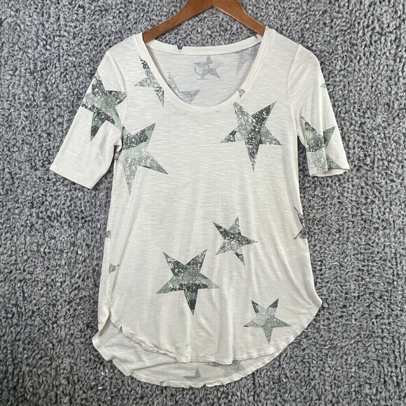 Maurice's 24/7 Top Tunic Short Sleeve Cream and Green Star Super Soft Womens XS - Picture 1 of 9